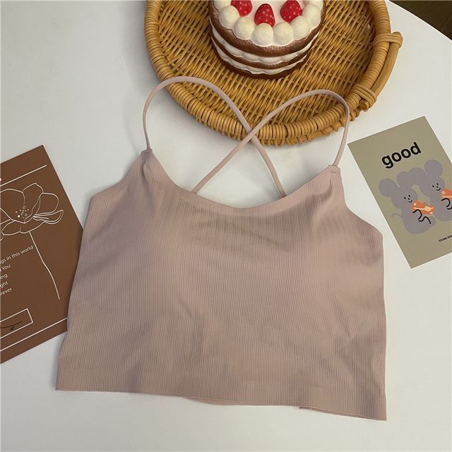 Cross Padded Top Camisole Plain Crop Criss