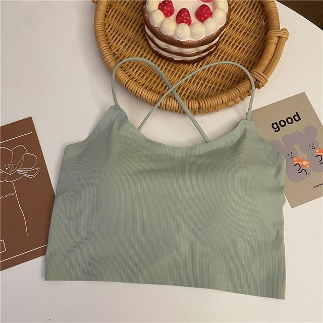Cross Padded Top Camisole Plain Crop Criss