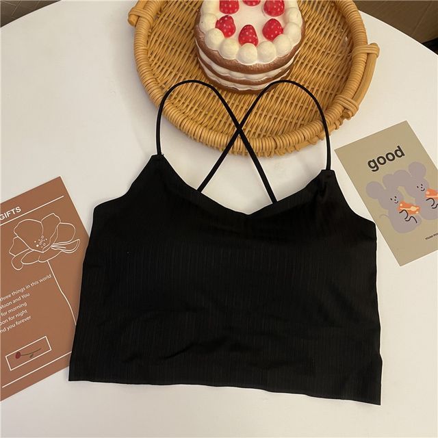 Cross Padded Top Camisole Plain Crop Criss