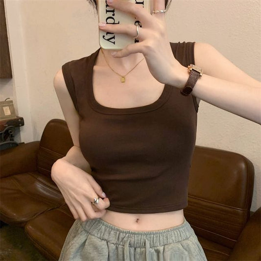 Plain Crop Tank Neck Square Top