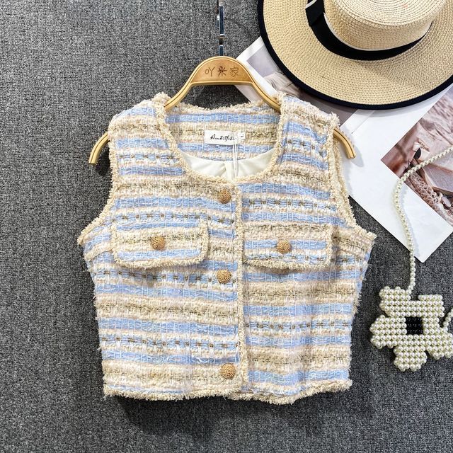 Square Neck Tassel Tweed Vest