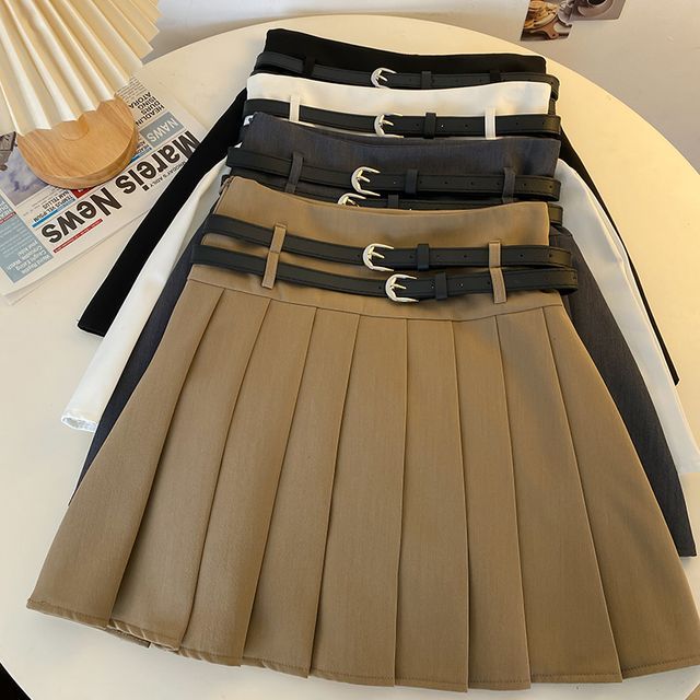 A-Line Plain Mini Skirt Pleated