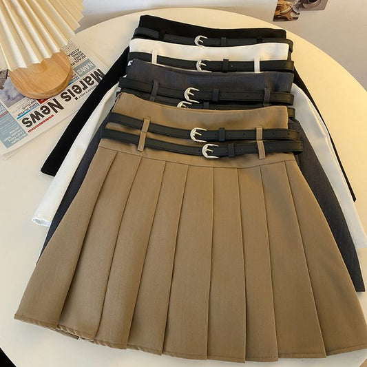 A-Line Plain Mini Skirt Pleated