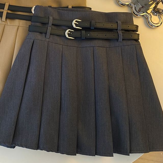 A-Line Plain Mini Skirt Pleated