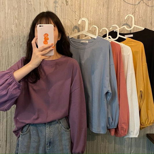 Round Sleeve Plain Balloon Tee Neck