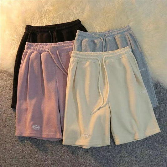 Plain Shorts Sweat Drawstring Waist