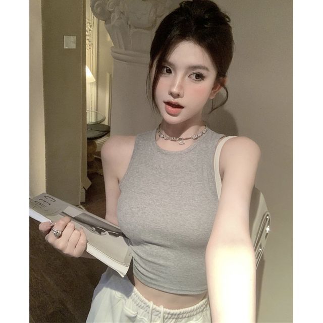 Crop Tank Top Open Plain Back