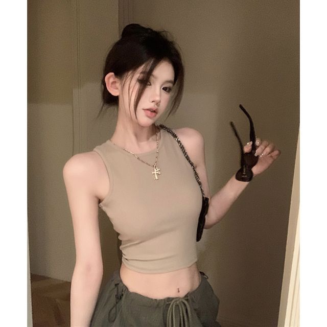 Crop Tank Top Open Plain Back