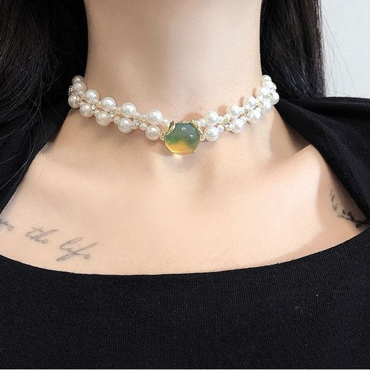 Choker Pearl Alloy Gemstone Faux