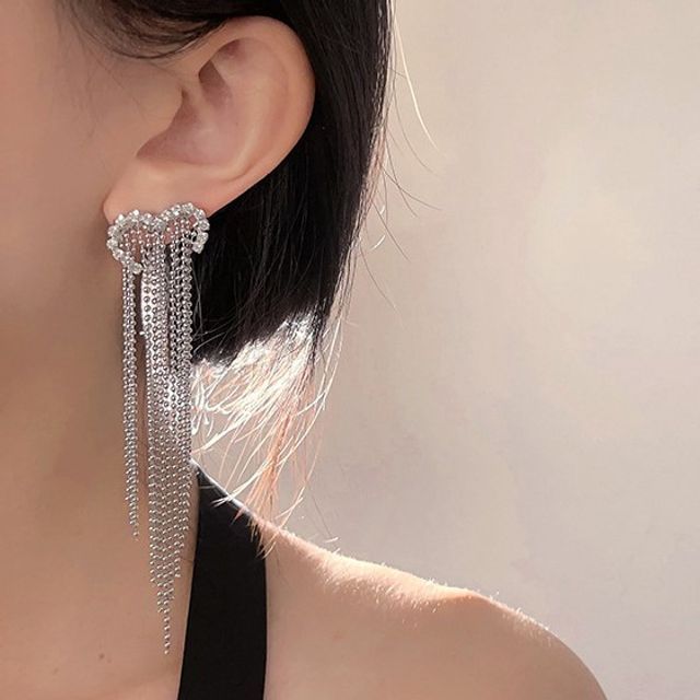 Heart Earring Alloy Fringed