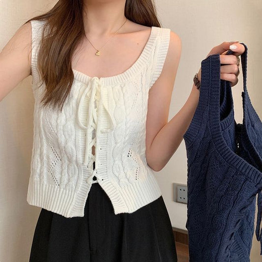 Cable-Knit Lace-Up Knit Vest