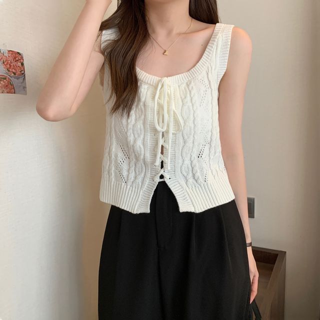 Cable-Knit Lace-Up Knit Vest