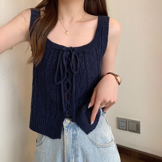 Cable-Knit Lace-Up Knit Vest