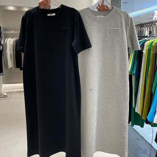 Midi Short-Sleeve Neck T-Shirt Plain Crew Dress