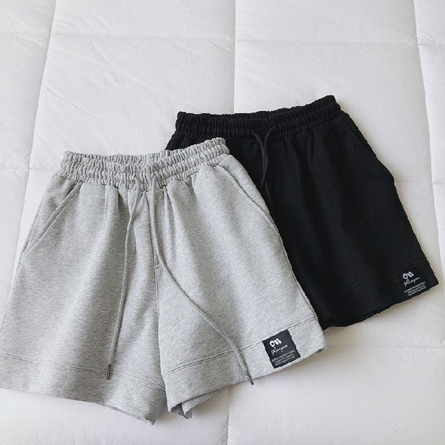 Shorts High Applique Label Plain Waist