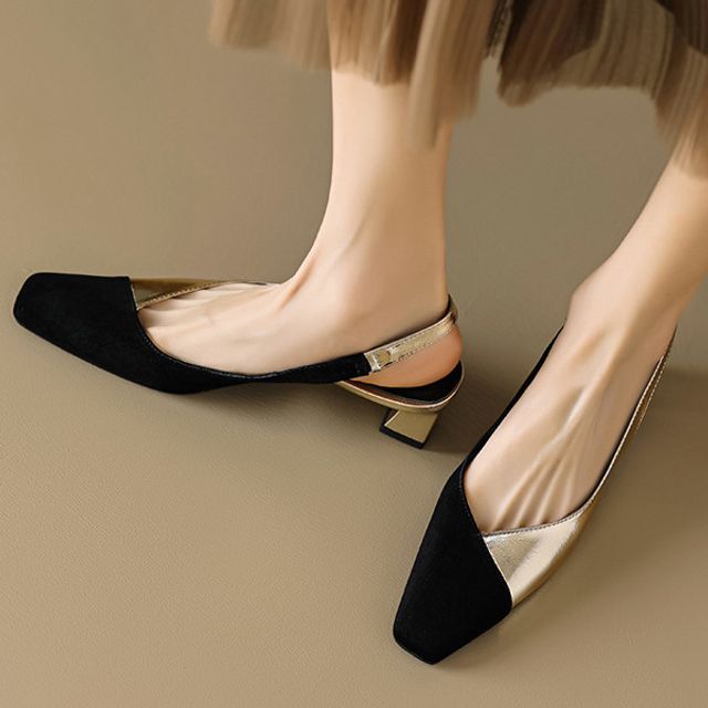 Toe Square Sandals Slingback Low-Heel