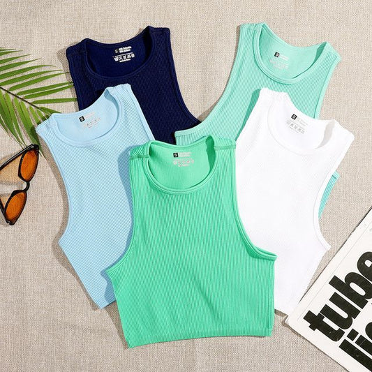 Neck Crop Plain Crew Top Tank