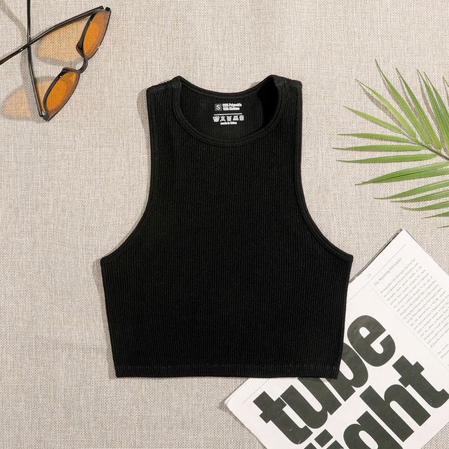 Neck Crop Plain Crew Top Tank