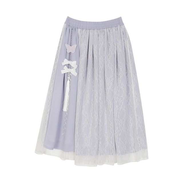 Lolita 3/4-Sleeve Qipao Top And High Rise Overlay Midi A-Line Skirt Set