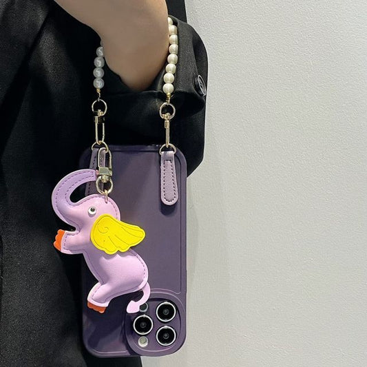 Faux Strap Case Elephant Charm Pearl Phone Leather