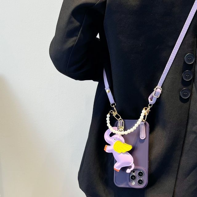 Faux Strap Case Elephant Charm Pearl Phone Leather