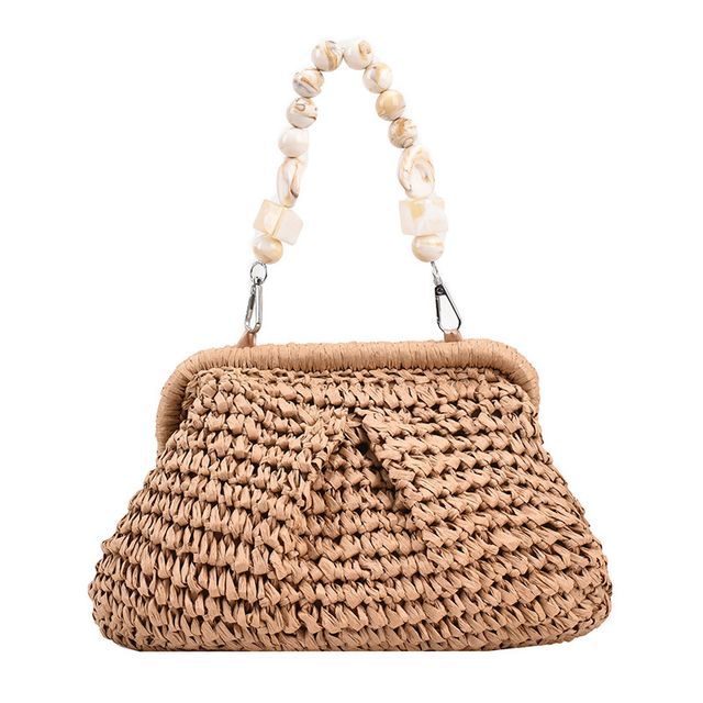 Strap Bead Straw Handbag