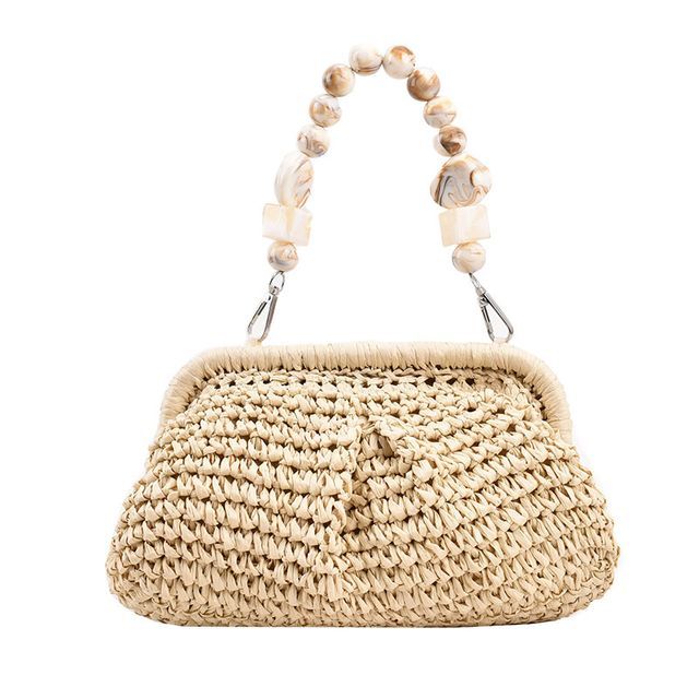 Strap Bead Straw Handbag