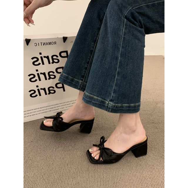 Slide Sandals Bow Heel Chunky