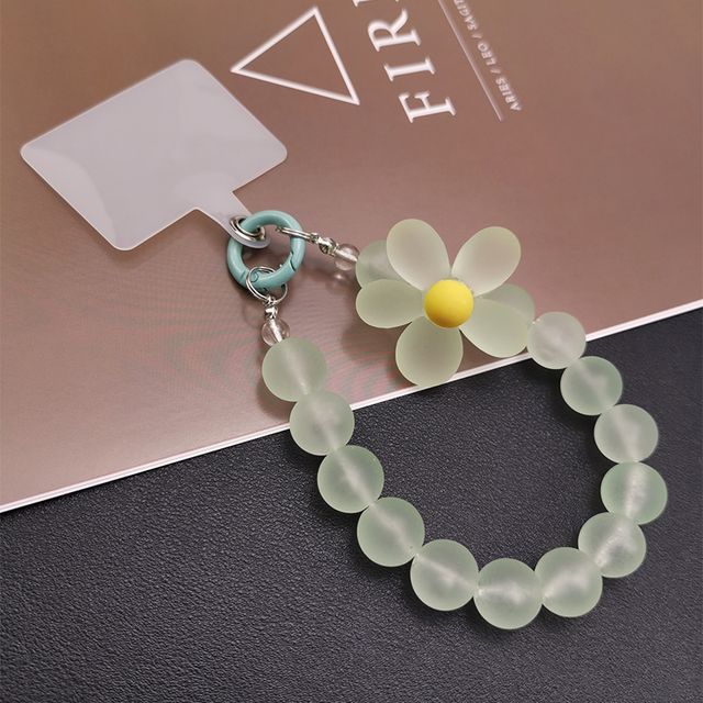 Floral Bead Phone Strap with Lanyard Pad