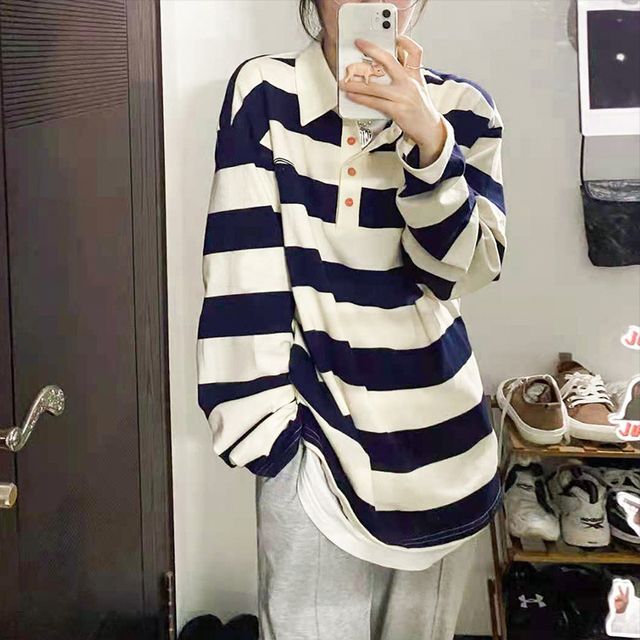Striped Long-Sleeve Shirt Polo