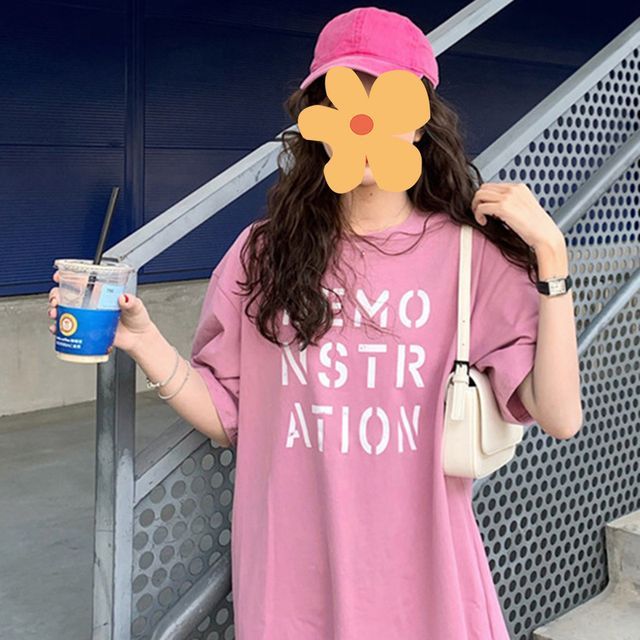 Neck Short-Sleeve Lettering Round Tee