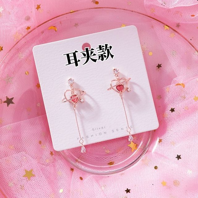 Alloy Heart Dangle Earring Rhinestone