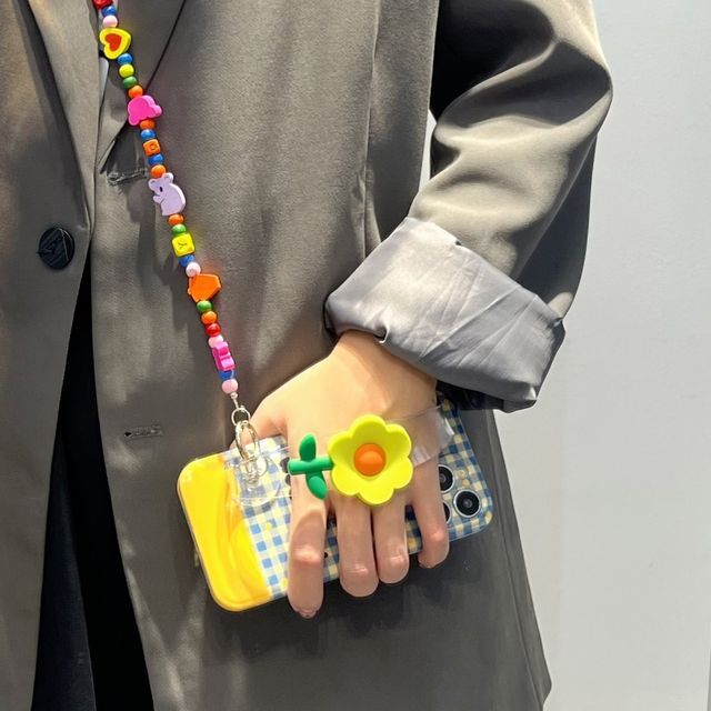 Case Plaid Flower Phone Wristband