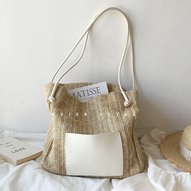 Tote Bag Straw Applique