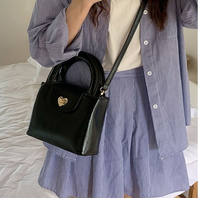 Heart Lock Handbag Leather Faux