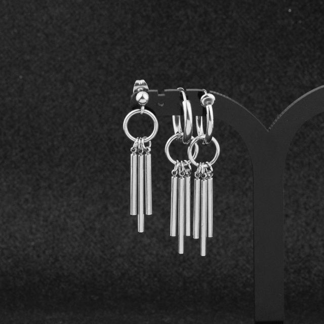 Bar Drop Hoop Earring / Ear Stud / Clip-On Earring