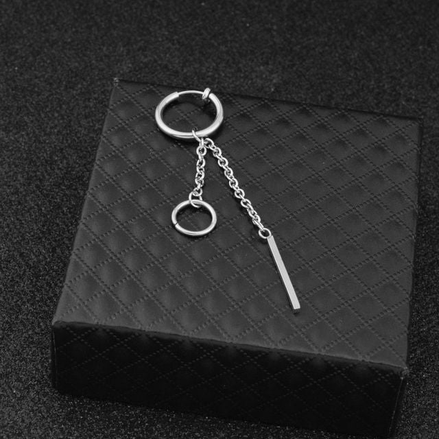Bar Hoop Drop Earring / Ear Stud / Clip-On Earring