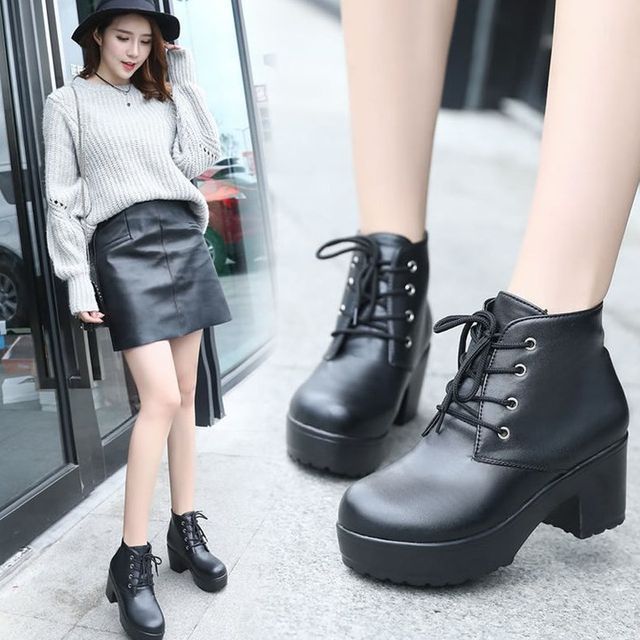 Ankle Lace-Up Chunky Platform Boots Heel