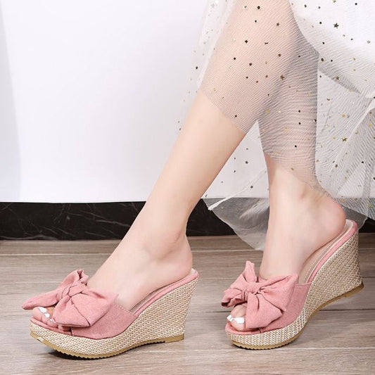 Espadrille Slide Bow Wedge Sandals Heel