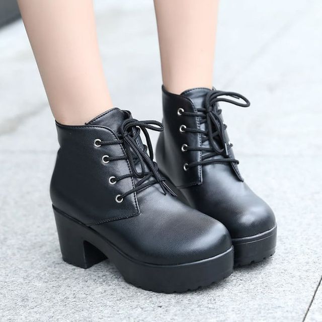 Ankle Lace-Up Chunky Platform Boots Heel
