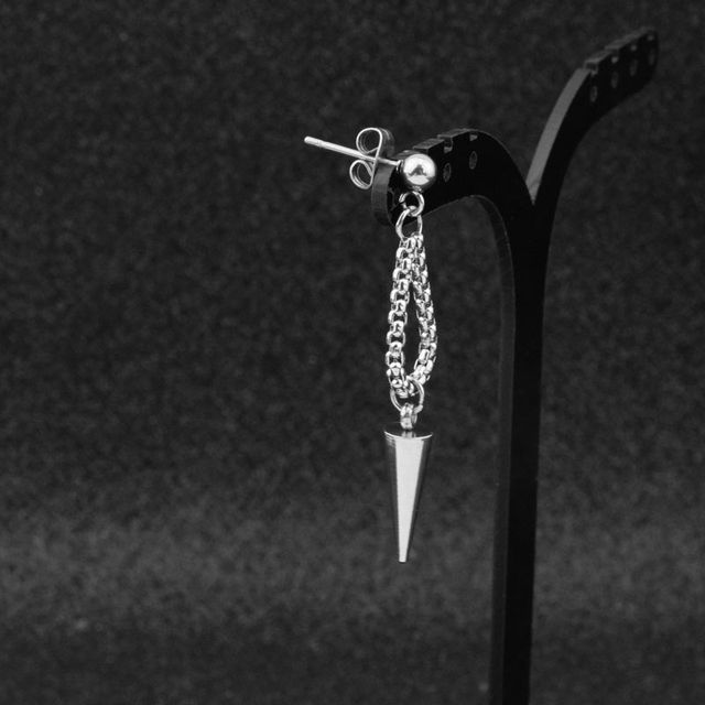 Stud Chain Asymmetrical Stainless Steel Dangle Earring