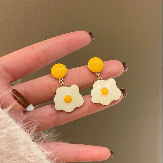 Fried Earring Glaze Drop Egg Alloy