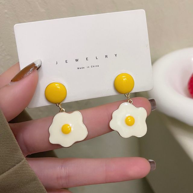 Fried Earring Glaze Drop Egg Alloy