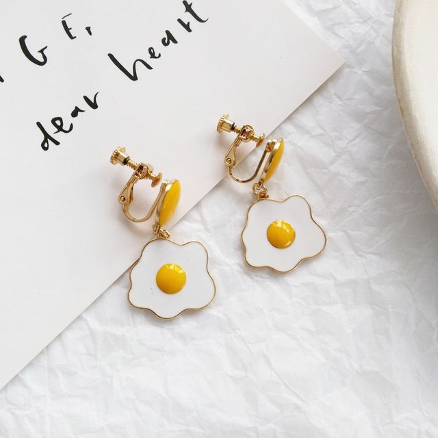 Fried Earring Glaze Drop Egg Alloy