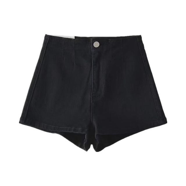 Mid Waist Washed Denim Hot Pants