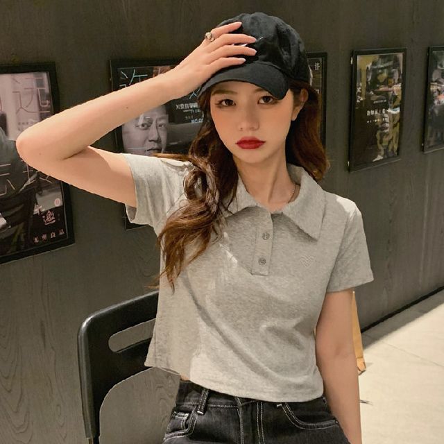 Short-Sleeve Polo Shirt Heart Embroidered