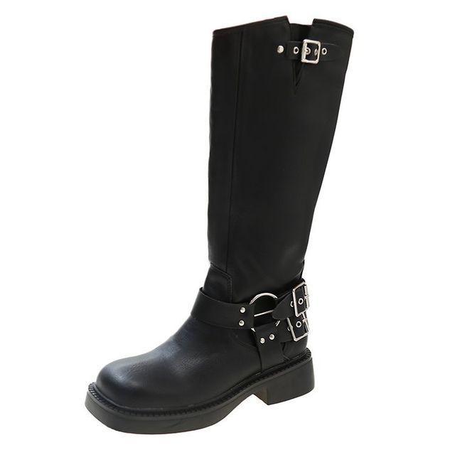 High Multi-Buckle Platform Boots Knee