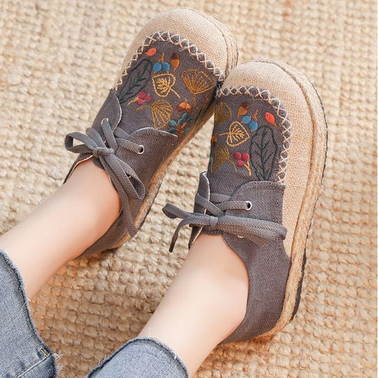 Slip-Ons Embroidered Leaf Lace-Up