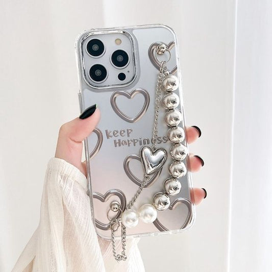Chain Case Bead Faux Print Heart Phone