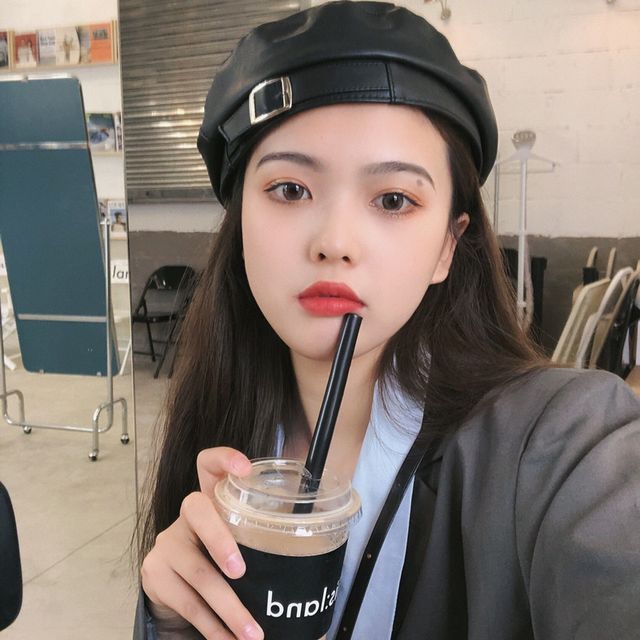 Leather Faux Buckled Beret